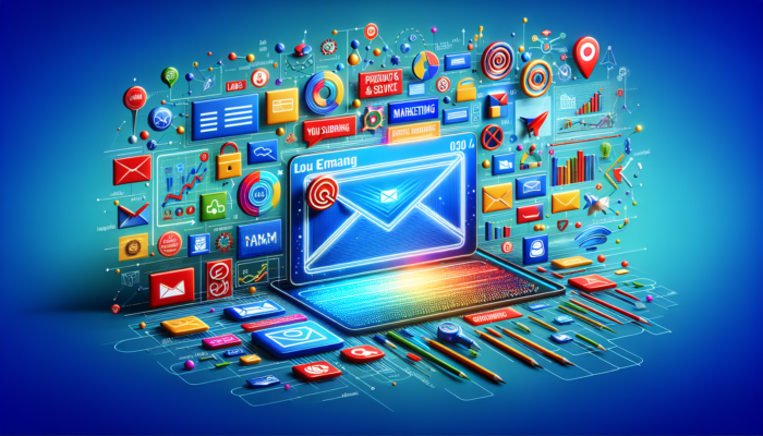 A vibrant digital interface showing an open email with personalised marketing content and product icons.