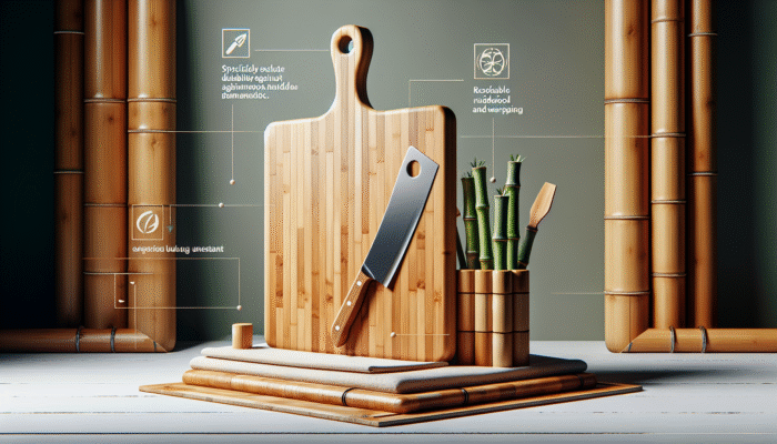 A resilient hardwood and bamboo cutting board showcasing resistance to knife marks and warping, promoting kitchen sustainability.