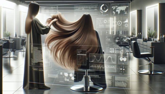 A stylist expertly using point, slide, and texturizing cuts to create seamless, voluminous long layers in a salon environment.