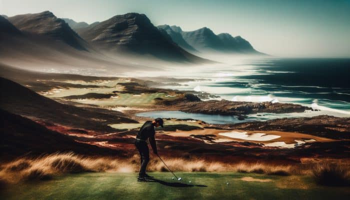 Mastering Golf Grip: A golfer on a South African coastal course enhancing control and power through a balanced grip.